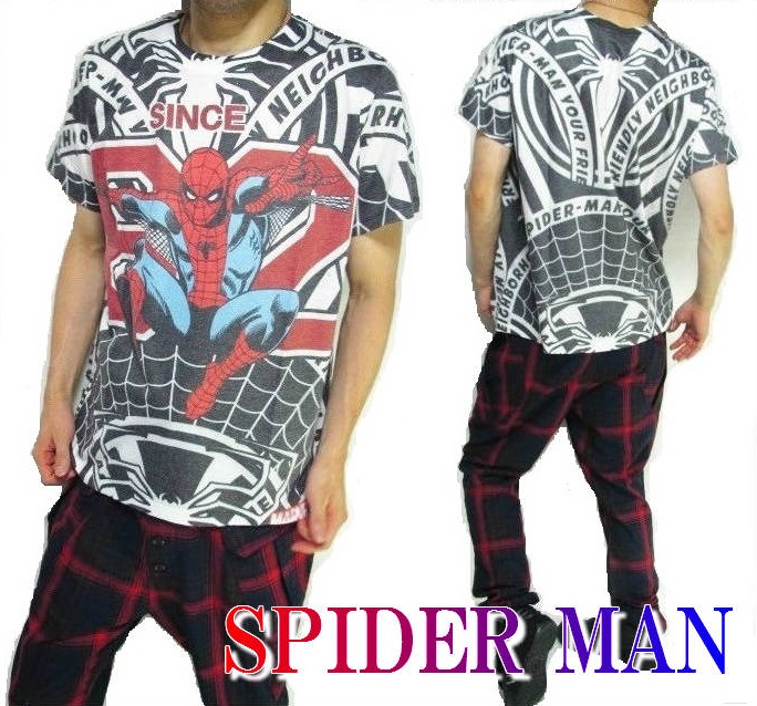 Tシャツ メンズ 半袖 スパイダーマン/SPIDER-MAN キャラクター ミニットマース 総柄 プリント｜shinkirohjacket｜02