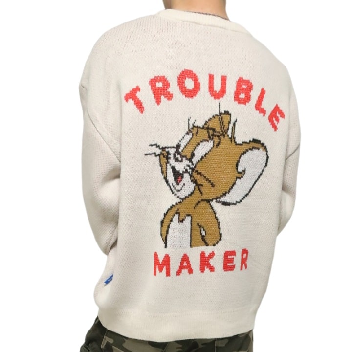 トムとジェリー ニット/セーター 長袖 服 グッズ 厚手 メンズ/レディース 刺繍ロゴ TOM & JERRY キャラクター ライセンス｜shinkirohjacket｜03