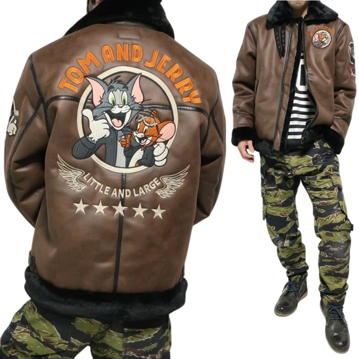 TOM＆JERRY×ネバーマインド 裏ファーボンディングB-3フライトジャケット NEVER MIND TJN-2501 トムとジェリー ミリタリー メンズセレクト トムとジェリー B-3 フライトジャケット 裏フェイク