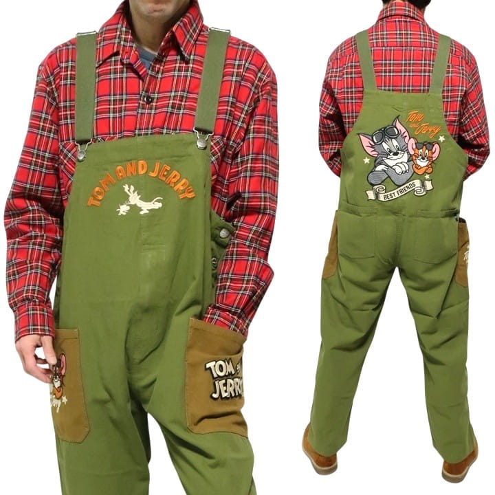 トムとジェリー オーバーオール 刺繍 メンズ/レディース/ユニセックス TOM & JERRY キャラクター ブラック/オリーブ サイズM-L-XL TJN-2609 ネバーマインド | メンズセレクト | 02