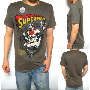 Tシャツ メンズ 半袖 ラインストーン SUPER MAN スーパーマン ロゴ カーキ シロイネコ