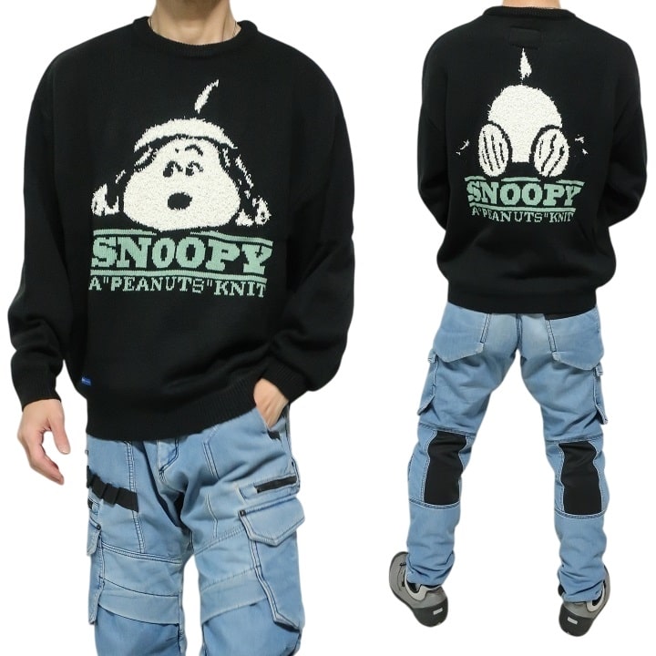 アサシンジーンズ　ニット　XL　ブラック　スヌーピー SNOOPY（スヌーピー） グッズ 大人 向け ニット/セーター カールヤーン