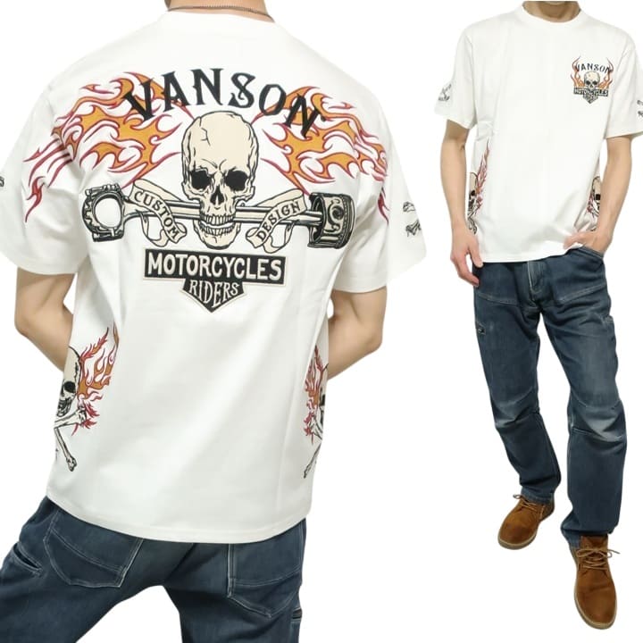 VANSON（バンソン） VANSON Tシャツ メンズ ファイヤー/炎 スカル