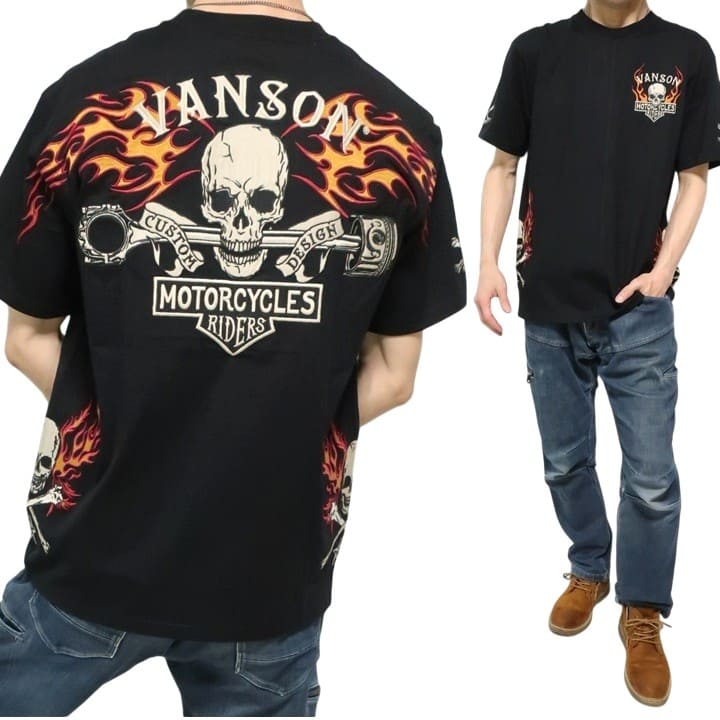 VANSON（バンソン） VANSON Tシャツ メンズ ファイヤー/炎 スカル