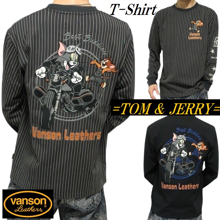バンソン×トムとジェリー/袖ロゴスタジャン/袖カモフラ/XXL/ビッグシルエット VANSON（バンソン） VANSON Tシャツ ロンT 長袖 トムとジェリー バイク