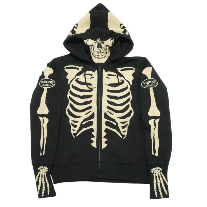 VANSON（バンソン） スカル/ボーン/ドクロ/髑髏 ジップパーカー 指ぬき