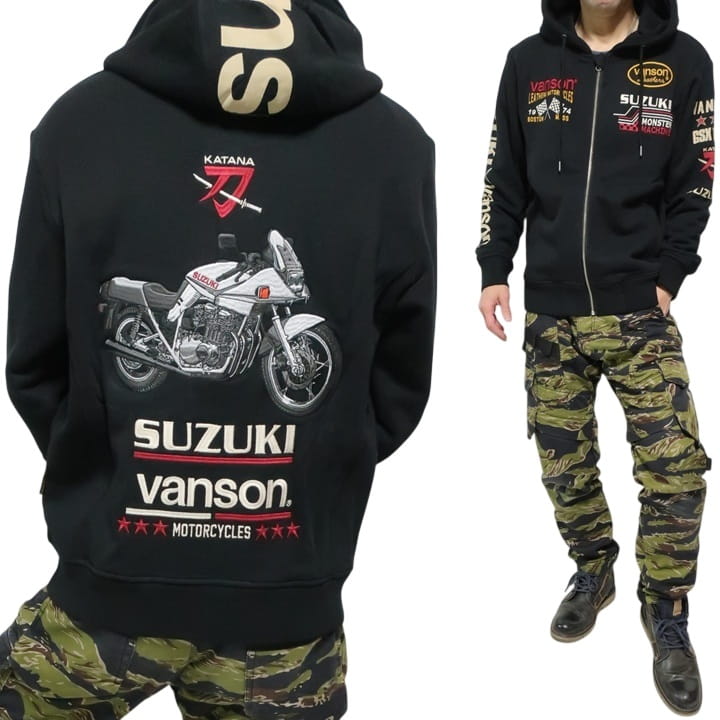 VANSON バンソン ブランド スズキ/SUZUKI/バイク katana/刀 ジップ パーカー ジャケット ヴァンソン SMV-2505 ネバーマインド | VANSON | 01