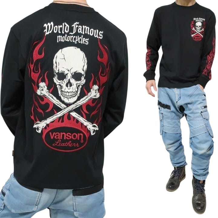 VANSON Tシャツ ロンT バンソン /スカル/炎/ファイヤー 刺繍 ヴァンソン NVLT-2601 ネバーマインド | VANSON | 01