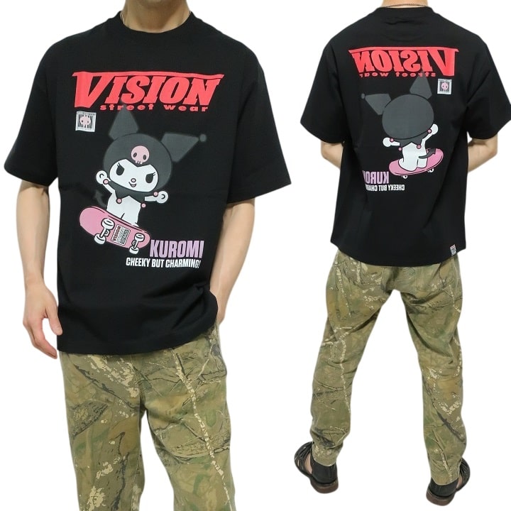 ハローキティ Tシャツ VISION/ヴィジョン クロミ/KUROMI コラボ メンズ
