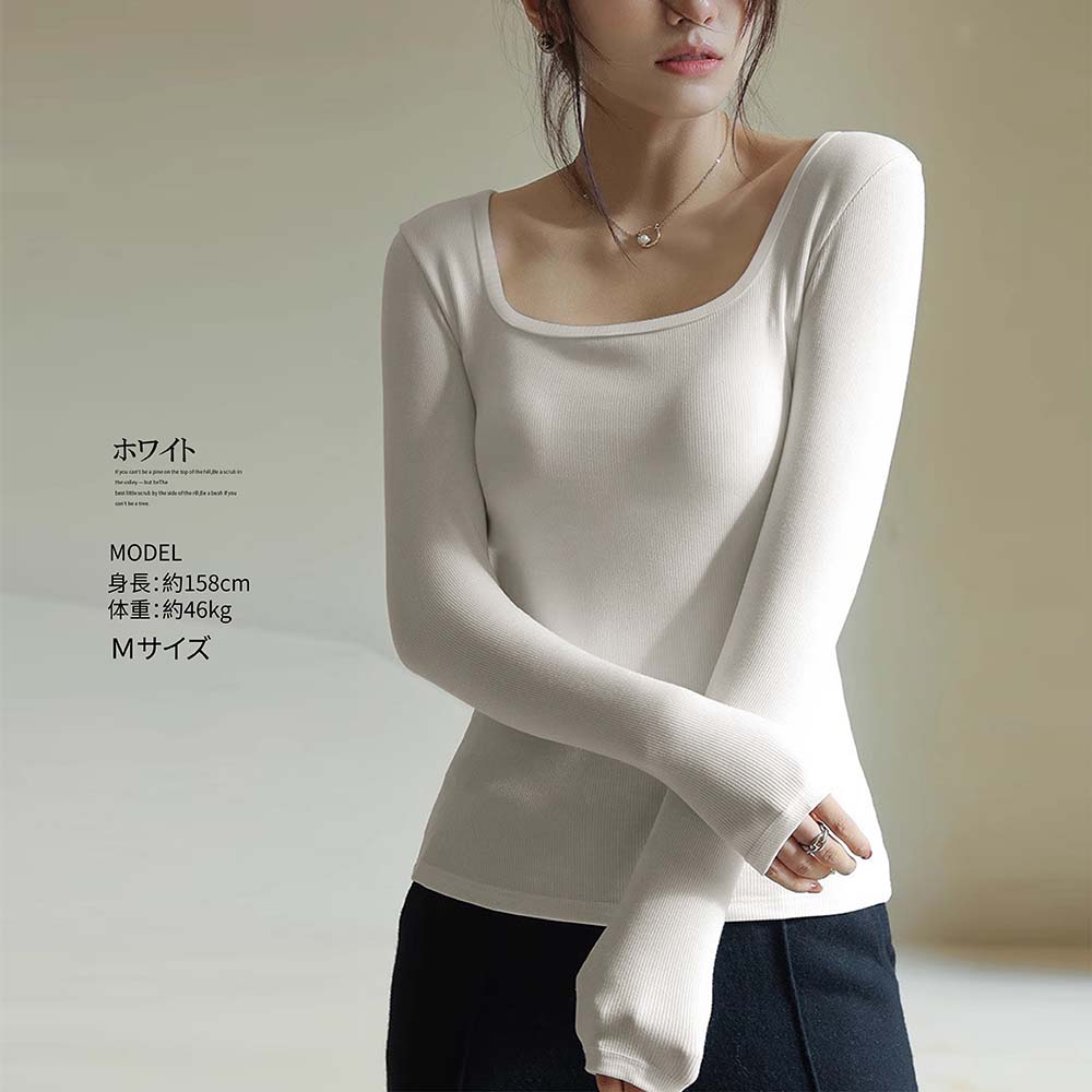 リブカットソー Tシャツ 長袖 レディース トップス M L 冬 秋 骨格
