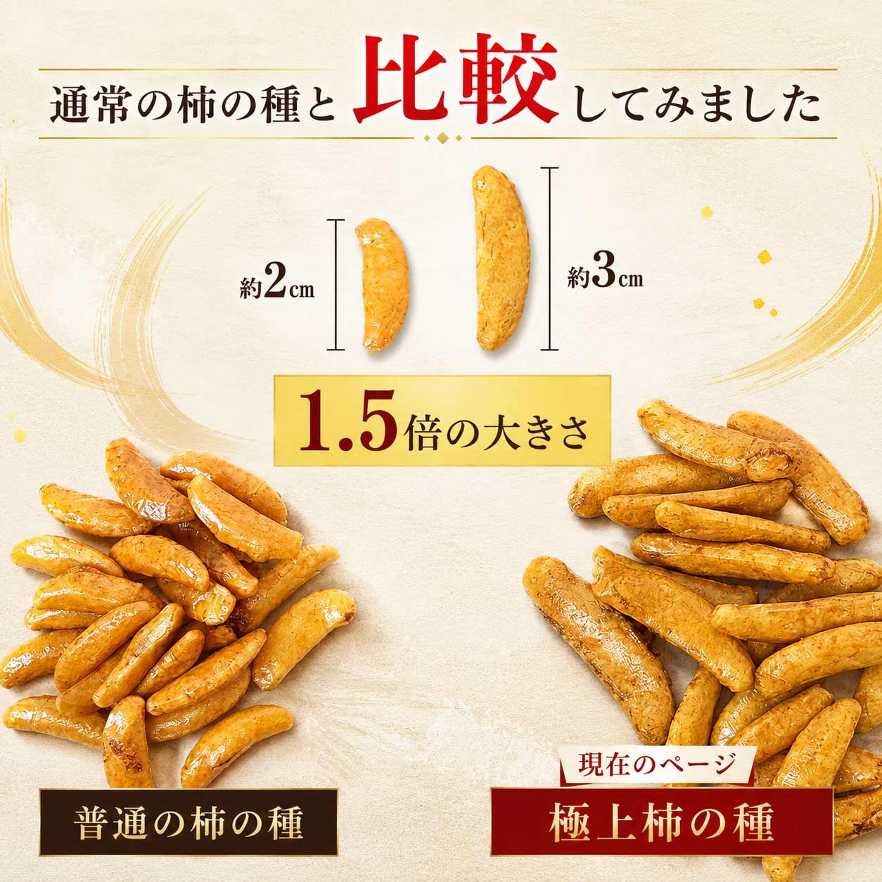 極上 柿ピー もち米100% 国産 柿の種 ピーナッツ 210g 約1.5倍の大きさ