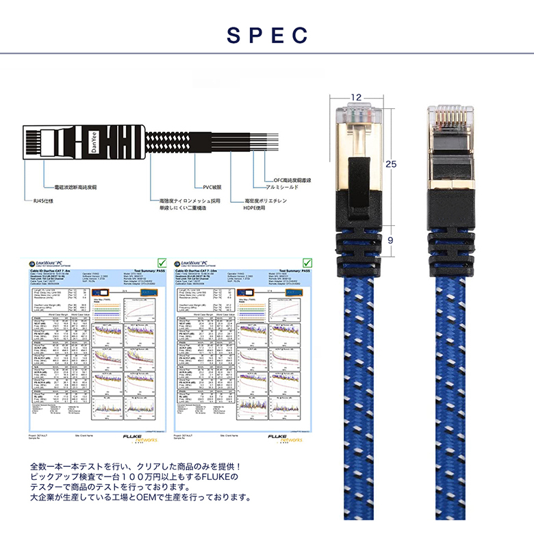 LANケーブル 5m ランケーブル cat7 ブルー 高速光通信対応 ツメ折れ ...