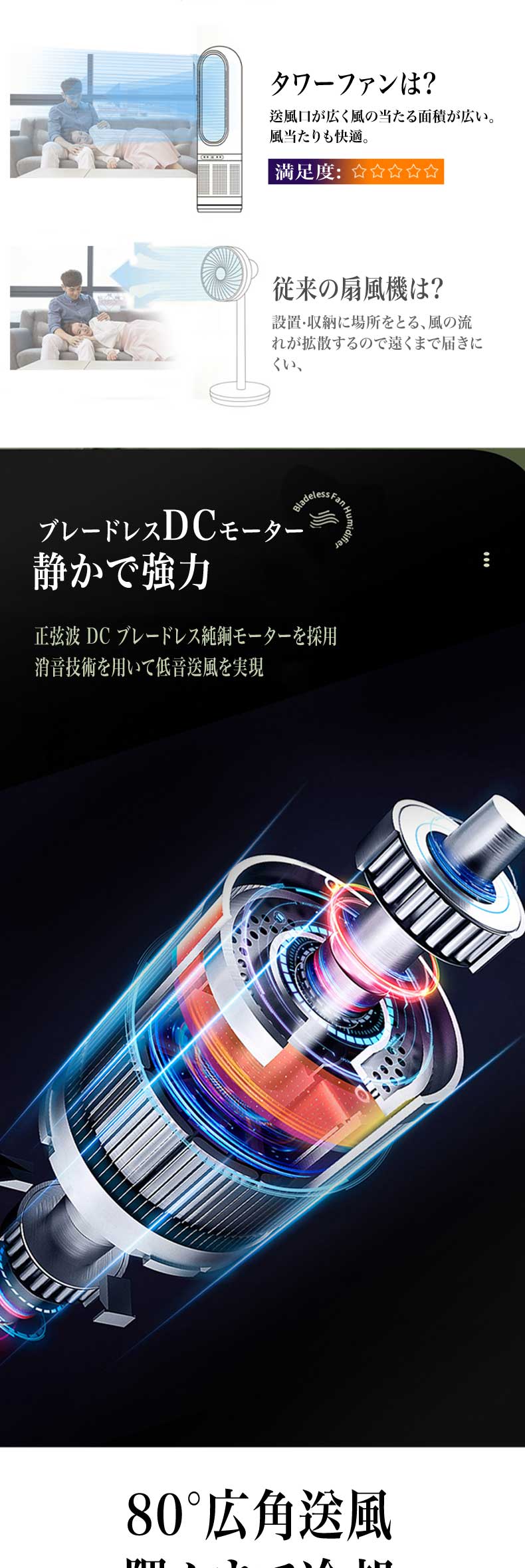 タワーファン 冷暖タイプ スリム ブレードレスタワーファン 小型