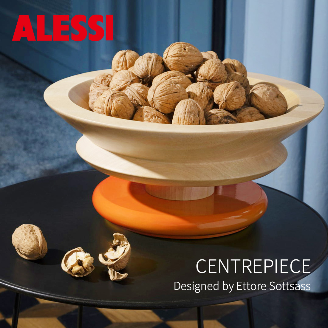 Alessi アレッシィ CENTREPIECE センターピース Centerpiece ES15 エットレ・ソットサス Ettore Sottsass collection 木製ボウル イタリア｜shinwashop