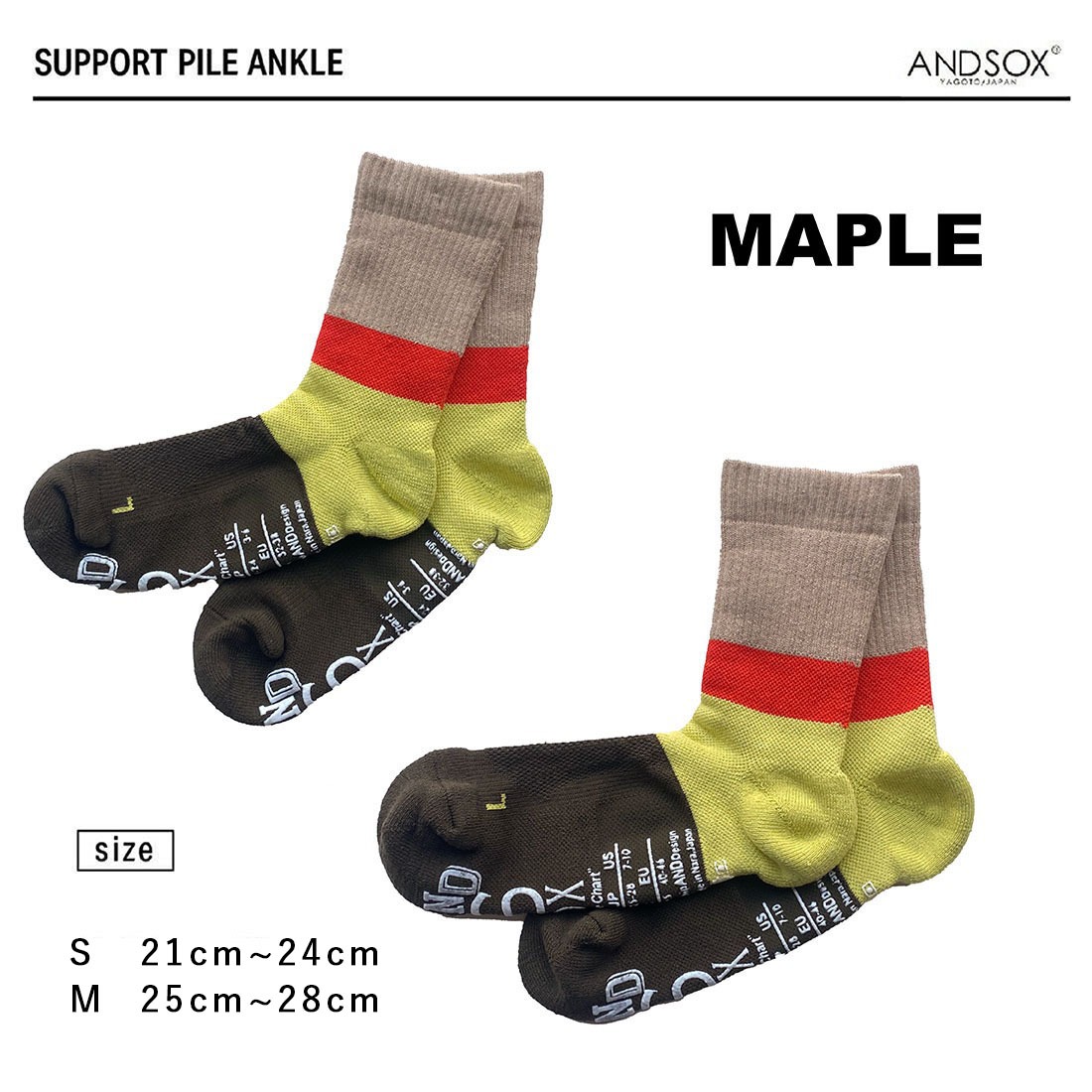 ANDSOX アンドソックス 靴下 くつした SUPPORT PILE ANKLE 女性用 男性