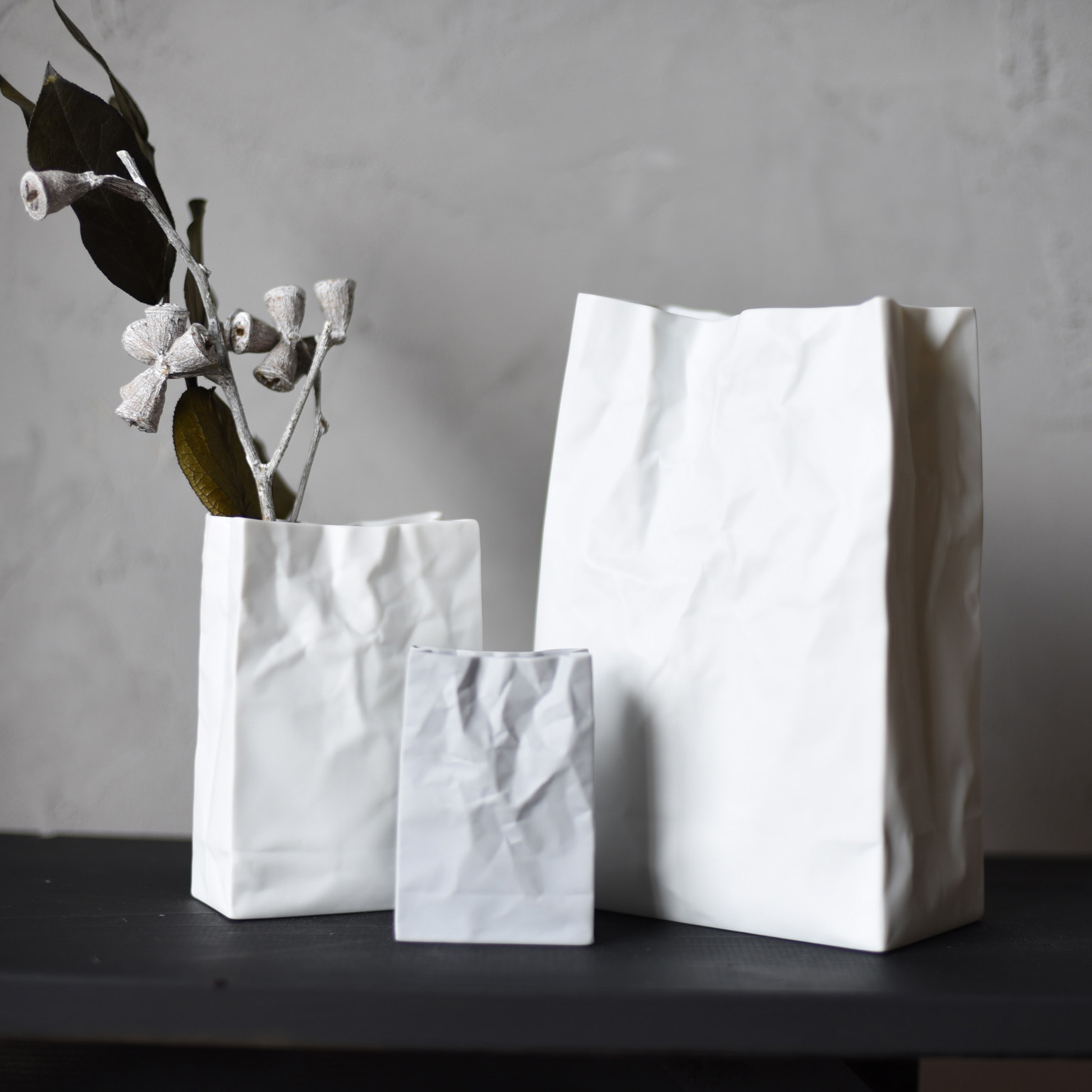 セラミック・ジャパン クリンクル new crinkle super bag #3 小松誠 ホワイト ニュークリンクル 花瓶 フラワーベース  MoMA永久収蔵品