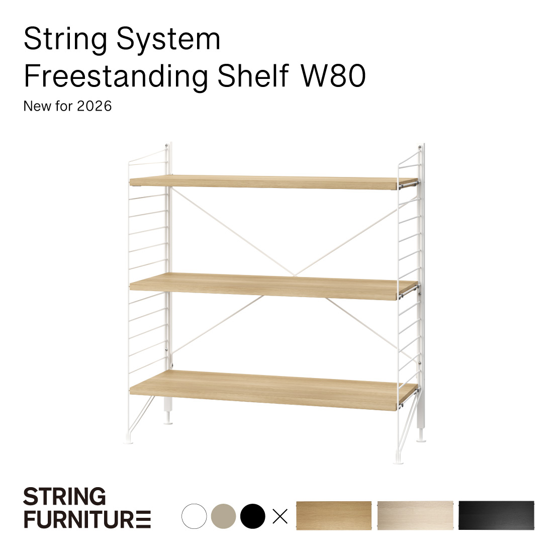 String funiture String System Freestanding Shelf �X�g�����O�V�X�e�� �t���[�X�^���h�V�F���t ��80cm �i�I�[�N�E�A�b�V���E�u���b�N �X�e�C���h �A�b�V���j�I