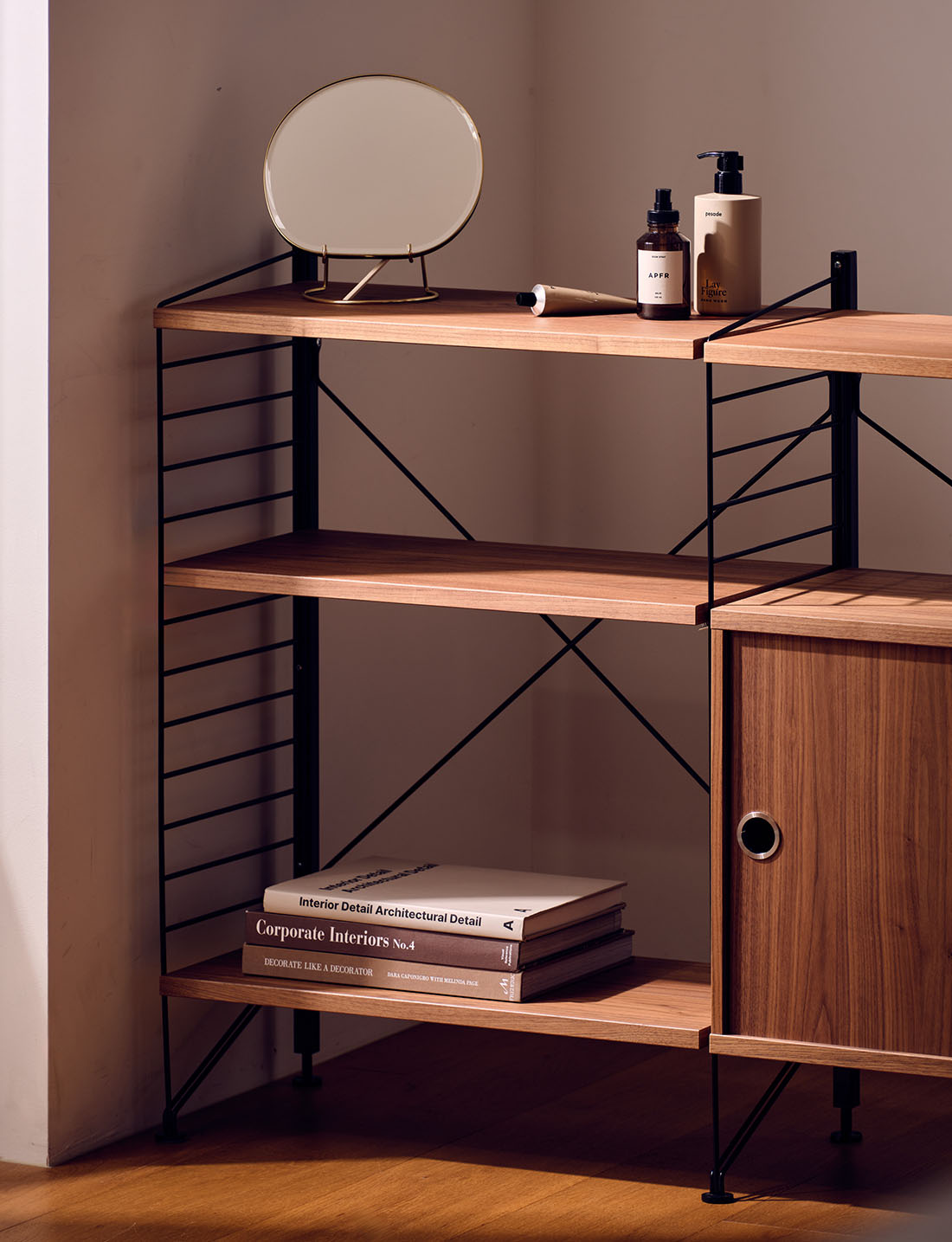 string（ストリング）78×30 オーク×ブラックフレーム★北欧 String funiture System Freestanding Shelf ストリングシステム