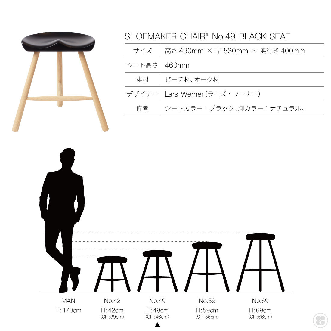 WERNER/SHOEMAKER CHAIR/NO.49/BLACK SEAT/ワーナー/シューメーカー