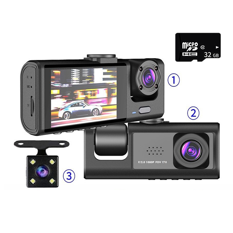 ドライブレコーダー 前後内3カメラ 32Gカード付き 車載カメラ 1080P