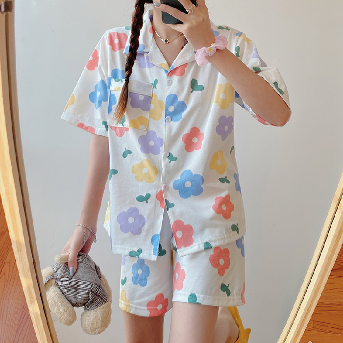 パジャマ ルームウェア Ｔシャツ 半袖 パンツ ズボン 上下セット セットアップ 可愛い 春 夏 秋 フルーツ柄 花柄