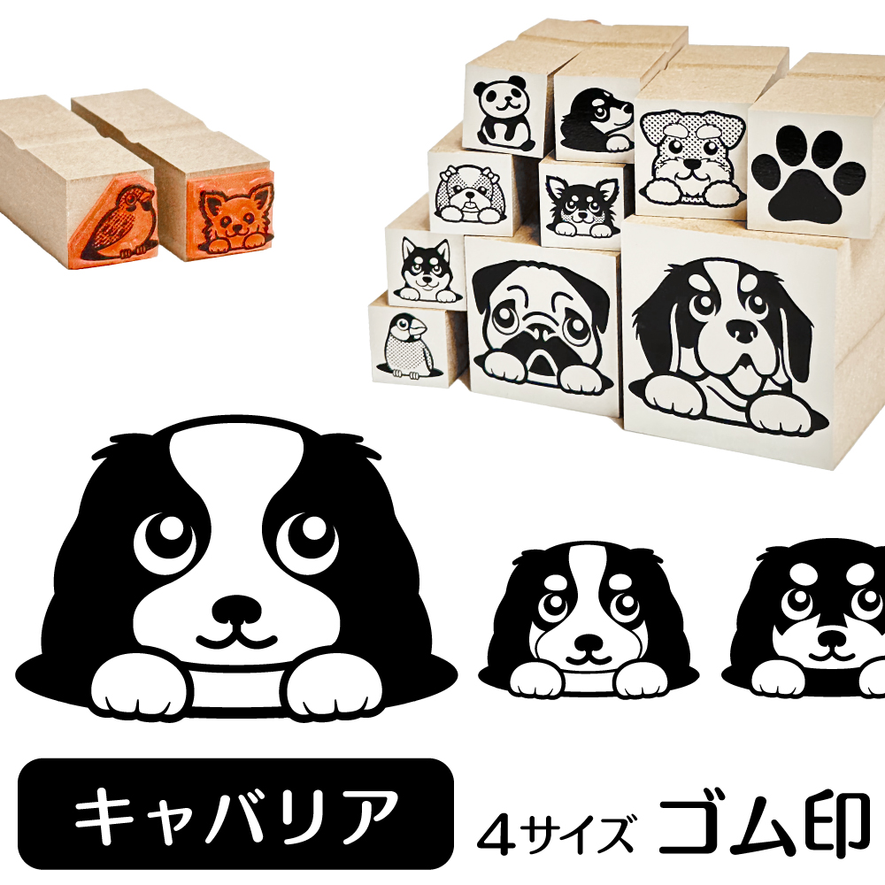 キャバリア イラスト ゴム印 スタンプ ハンコ 印 選べる4サイズ 犬
