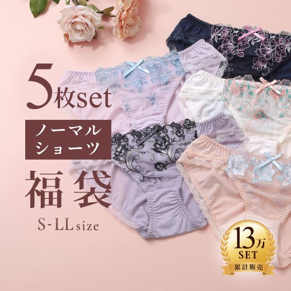 ショーツ レディース 5枚セット 福袋 スタンダードショーツ 選べる2タイプ おまかせ 刺繍 レース 刺繍レース 2wayトリコット S M L LL まとめ買い 下着 | SHIROHATO | 01