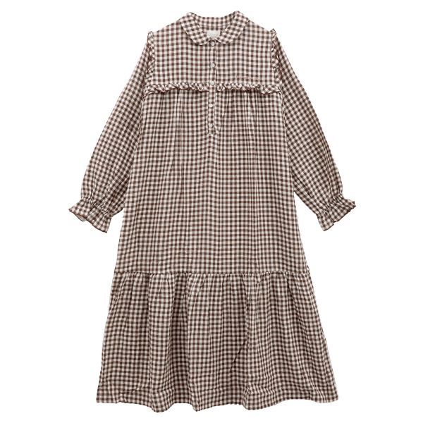 半額品 ナルエー Narue パジャマ ルームウェア ワンピース シュークリームガーゼギンガムチェック 綿100 長袖 珍しい Fawcamiones Ec