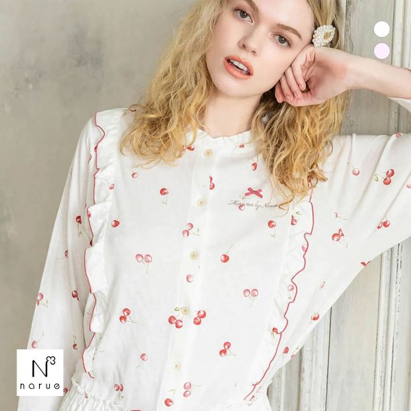 Narue ナルエー パジャマ 裏綿接結 綿入り ショートケーキフリル