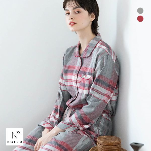 Narue ナルエー パジャマ コットンフランネルチェックワンピース
