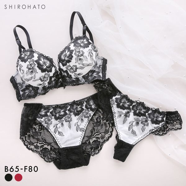 SHIROHATO（白鳩） 花柄刺繍レース ブラジャー ショーツ セット T