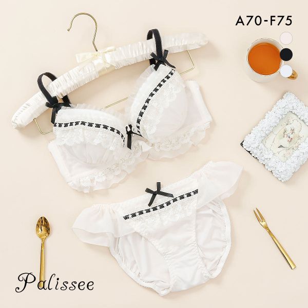 DABUWAWA レース パフ シャツ パンツ 上下 2点セット ホワイト Palissee パリーゼ ジェラートフリルレース ブラジャー ショーツ