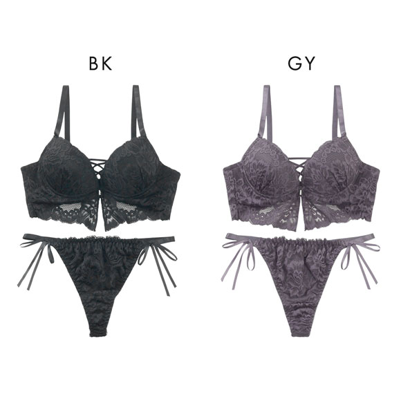 スパークス ビスチェ風モノトーンレースアップ ブラジャー ショーツ セット Tバックショーツ 脇高 ABCDEF バックレース SPARKS