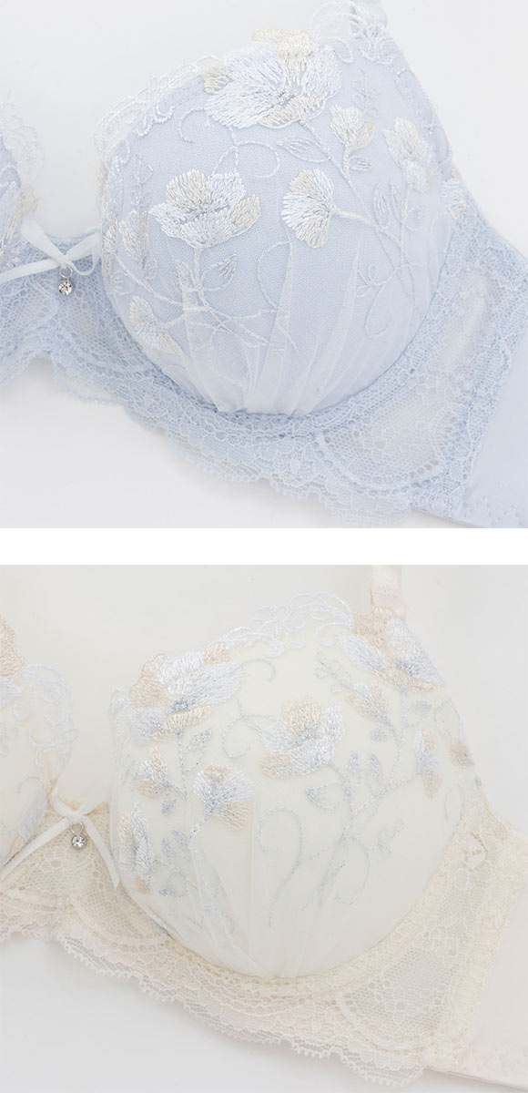 プチソワレ シアーフラワー ノンワイヤー ブラセット ABCD ブラジャー ショーツ セット 花柄刺繍 ラメ petit soiree