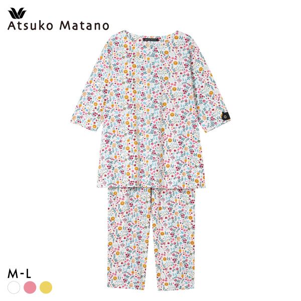 ワコール マタノアツコ パジャマ 7分袖8分丈パンツ 上下セット ルームウェア ねこ 綿100％ Wacoal ATSUKO MATANOの画像