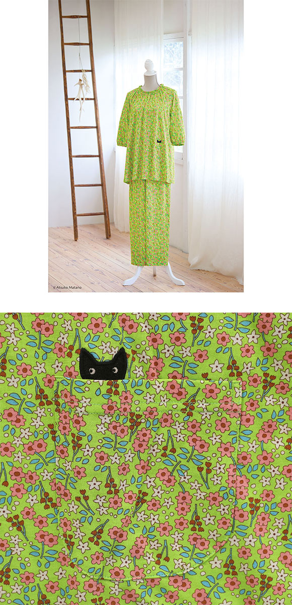 ワコール マタノアツコ 7分袖 パジャマ 上下セット 小花 ねこ 綿100％ ルームウェア Wacoal ATSUKO MATANO