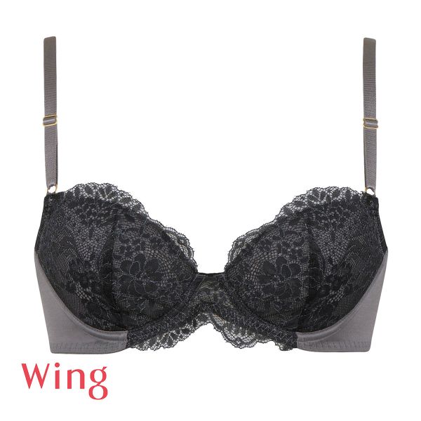 Black Satin Lace Push Up Bra