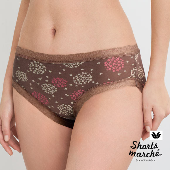 ワコール Wacoal ショーツマルシェ Shorts marche 綿混 無地＆プリント ショーツ SML あさめ丈 単品