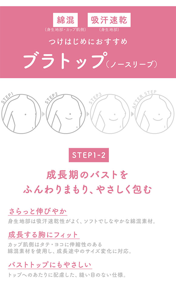 ワコール Wacoal ウイング Wing teen ジュニア STEP1-2 つけはじめ 胸あて付きタンクトップ 2S S M バスト保護 インナー