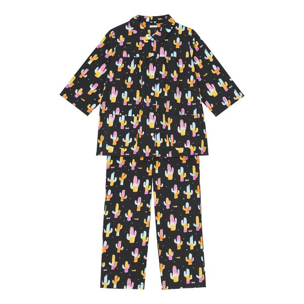 ワコール Wacoal ツモリチサト tsumori chisato SLEEP アリゾナのサボテン 上下セット ルームウェア パジャマ 8分袖 ロングパンツ 前開き 綿100％