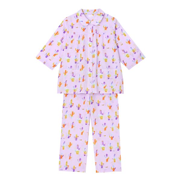 ワコール Wacoal ツモリチサト tsumori chisato SLEEP アリゾナのサボテン 上下セット ルームウェア パジャマ 8分袖 ロングパンツ 前開き 綿100％