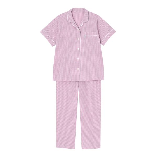 ワコール Wacoal スイミンカガク 睡眠科学 チェック ルームウェア パジャマ 上下セット 5分袖 ロングパンツ シャツパジャマ 綿100