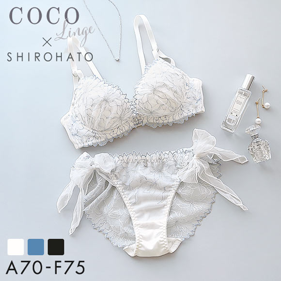 ココランジェ COCO Linge シマリングブルーム ブラジャー ショーツ セット SHIROHATO別注 谷間 サイドリボン バックレース