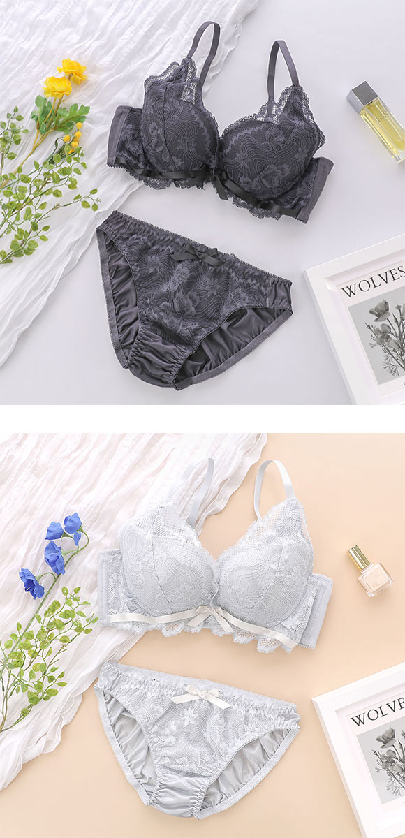 ココランジェ リボンレーシー ブラジャー ショーツ セット モールド 脇高 脇肉 レース 谷間  COCO Linge