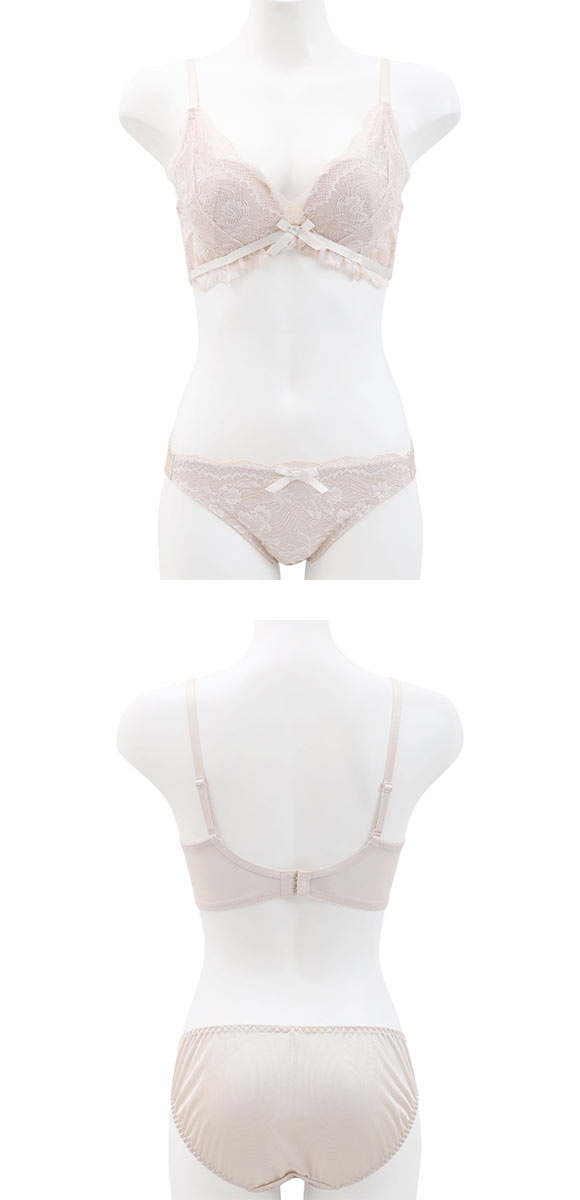 ココランジェ リボンレーシー ブラジャー ショーツ セット モールド 脇高 脇肉 レース 谷間  COCO Linge
