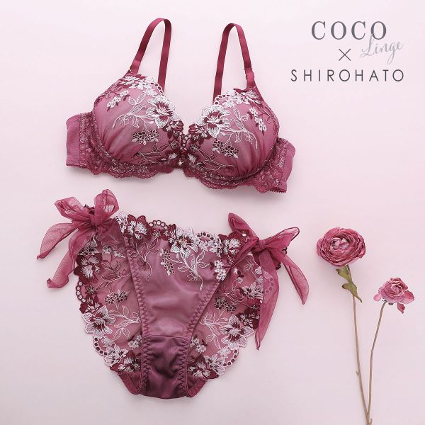 ココランジェ COCO Linge ロージーチュール ブラジャー サイドリボン ショーツ セット 総レース SHIROHATO 別注