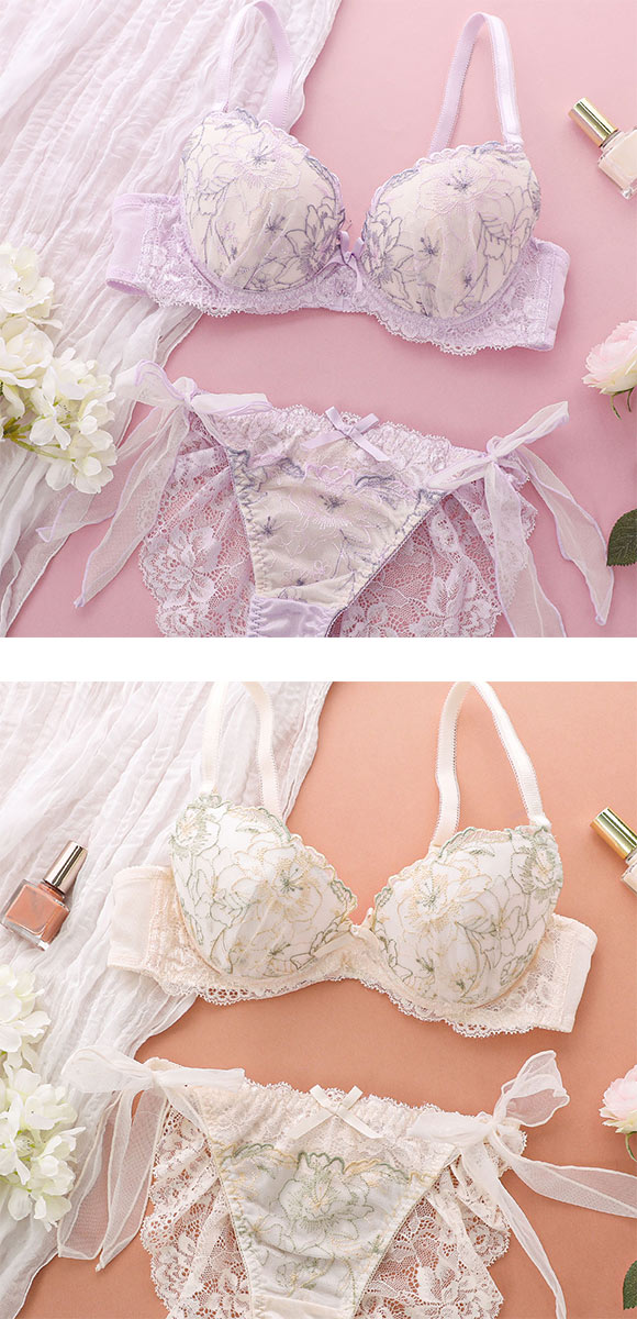 【新品】Draw Lace Bra & Shorts セット COCO Linge ココランジェ フラワリーステッチレース ブラジャー
