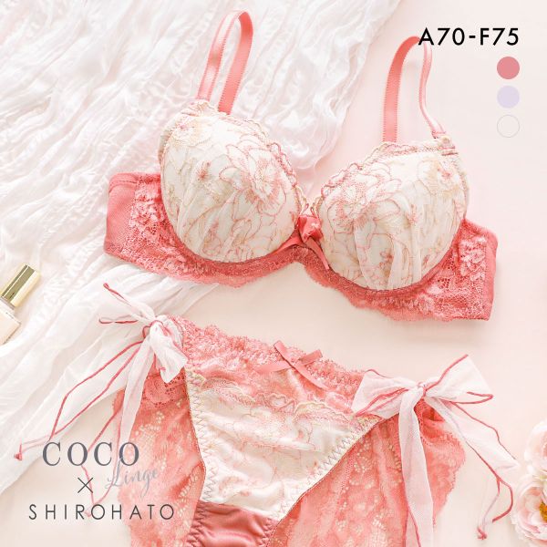 ココランジェ COCO Linge フラワリーステッチレース ブラジャー サイドリボン ショーツ セット 総レース SHIROHATO別注 バックレース | COCO Linge | 01