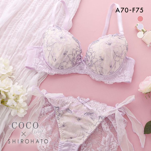 ココランジェ COCO Linge フラワリーステッチレース ブラジャー サイドリボン ショーツ セット 総レース SHIROHATO別注 バックレース | COCO Linge | 02