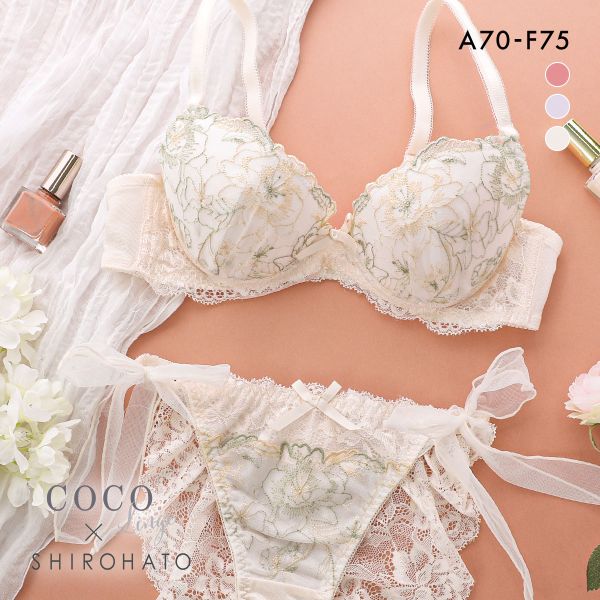 ココランジェ COCO Linge フラワリーステッチレース ブラジャー サイドリボン ショーツ セット 総レース SHIROHATO別注 バックレース | COCO Linge | 03